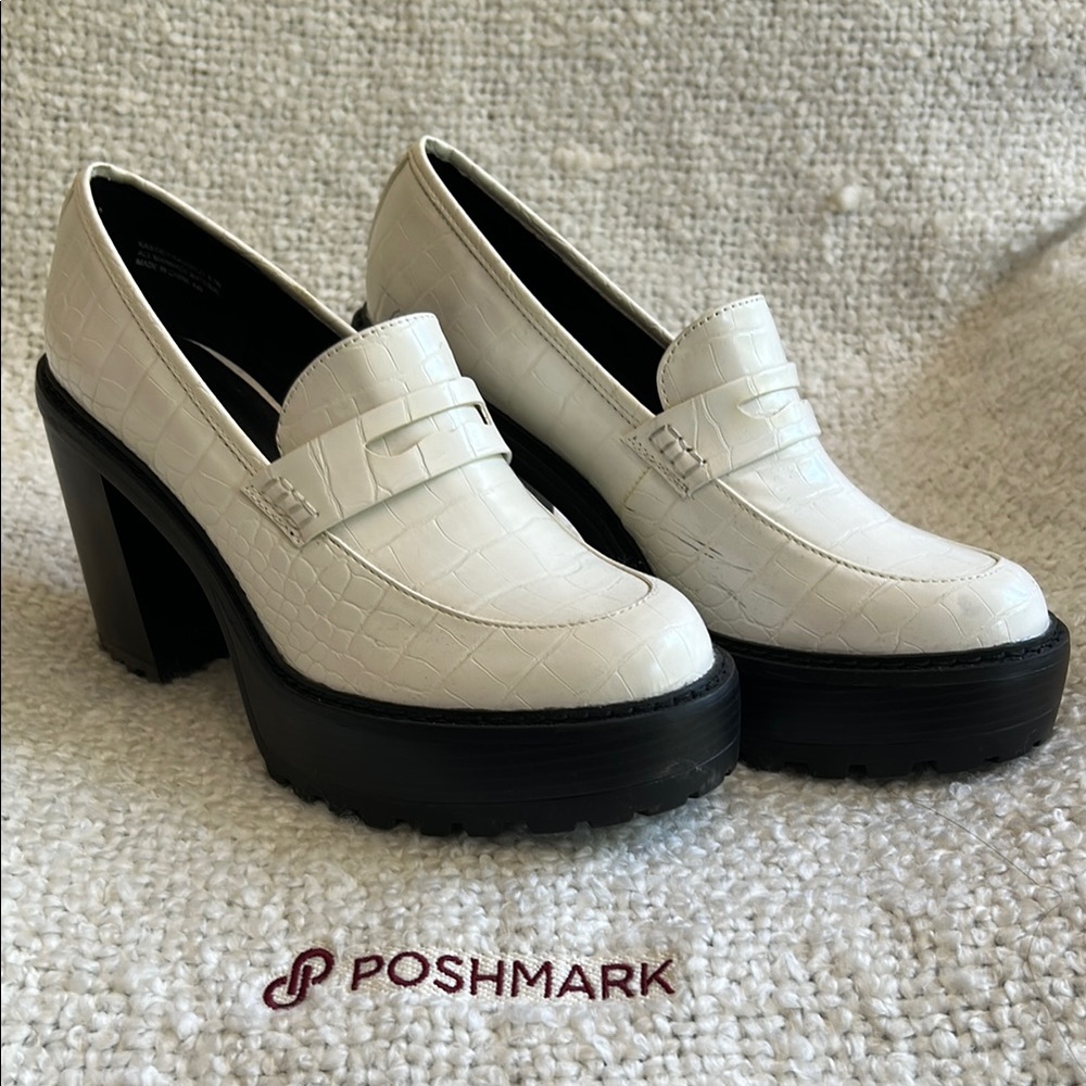 Madden Girl White and Black Flats with Modern Platform